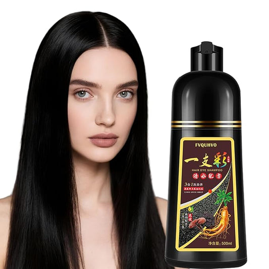 Fvquhvo Black Hair Dye Shampoo, Hair Color Shampoo for Women Men, Covers Gray in Minutes, Long Lasting Black Hair Shampoo, Champu Para Canas, Easy to Use 16.90 Fl Oz