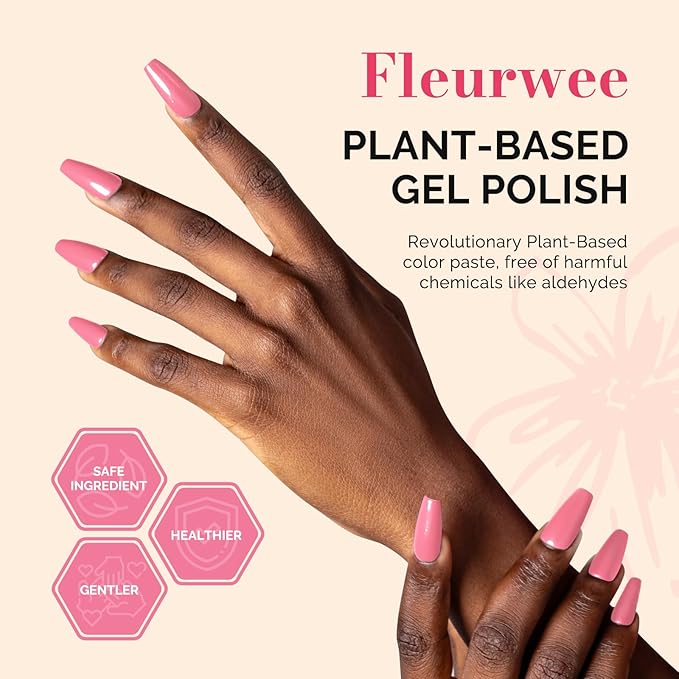 MelodySusie Fleurwee Plant Based Gel Nail Polish, Hema Free Dark Pink Nail Polish, Soak Off UV LED Gel Polish Gift for Women 21 Non Toxic Long Lasting Nail Art Manicure Salon DIY at Home P45