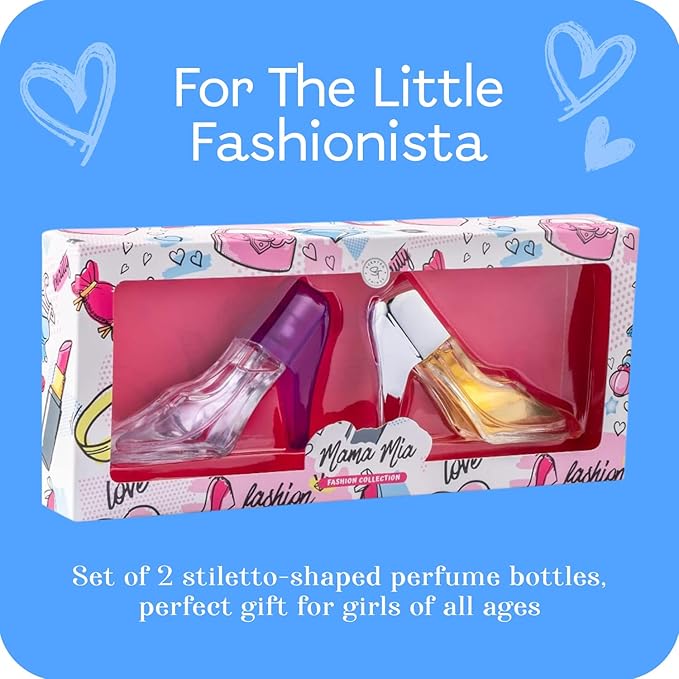 Mama Mia Girls Perfume Gift Set – 2 Stiletto-Shaped Body Spray Perfumes | Fruity & Fresh Scents for Tween & Teen Girls (Ages 10-14) | Gift-Ready Fashion Collection Body Mist for Kids & Teens