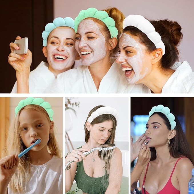 Spa Headband, 3 Pack Soft Terry Cloth Hairband for Washing Face, Skincare Headbands Makeup Headband, One Size Fits Most, Women
