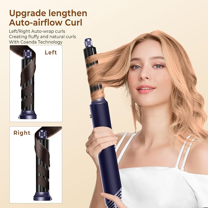 6 in 1 Hair Dryer Brush, Foldable Blow Dryer Brush with Air Styler Curler Wrap, Detachable Hot Air Brush Dry,Volumize, Straight,Curl, Negative Ion Brush Blow Dryer with Diffuser, Hair Styler Tools