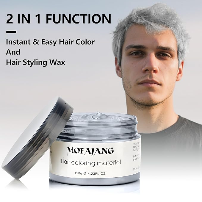 Sliver Gray Temporary Hair Color Wax -SOVONCARE Washable Hair Dye for Men & Women, All-Day Hold Disposable Hair Styling Clays for Party, Cosplay & Daily 4.23 oz