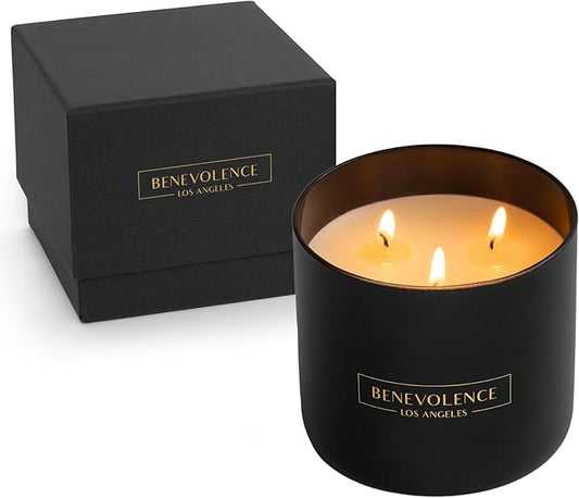 Benevolence LA 3 Wick Candle, Bergamot & Jasmine Large Christmas Scented Candles | Soy Candles | Holiday Candle Gifts for Women and Men | Home Fragrance | Aromatherapy | 14.5 Oz, 45 Hour Burn