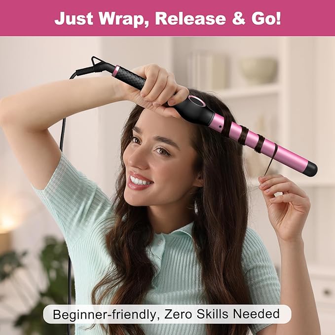 1 Inch Curling Wand for Long Hair, Extra Long Barrel Ceramic Curling Wands, 7 Adjustable Heats for All Hair Type, 110-240V Dual Voltage Wand Curler, 60 Minutes Auto Shut Off