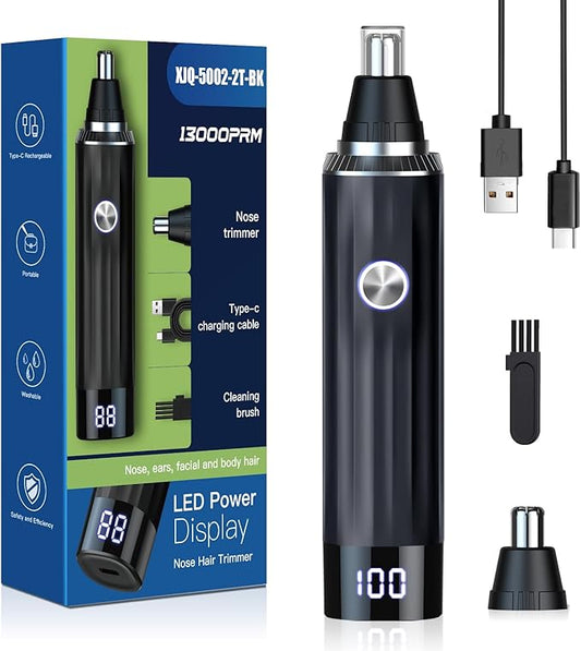 LED Display Ear and Nose Hair Trimmer Clipper for Men Women,2025 Rechargeable 2 in 1 Professional Painless Eyebrow & Facial Hair Trimmer with Powerful Motor