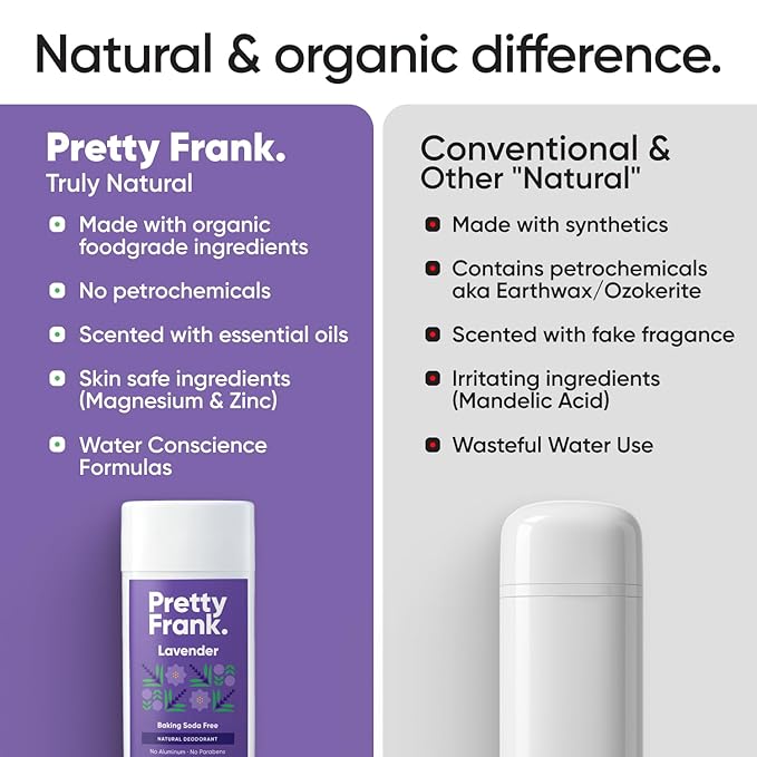 Pretty Frank Natural Aluminum-Free Deodorant Stick, Baking Soda-Free, Lavender (1-Pack) | Sensitive Skin Friendly, Effective Odor Control for Women & Men, Organic Ingredients and Essential Oils
