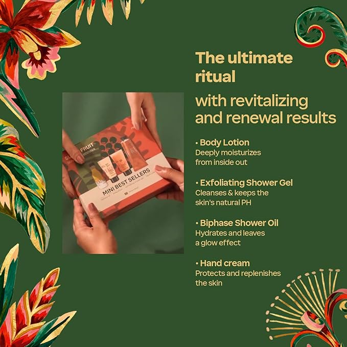 natura – Tukumã Hyaluronic Acid Boosting Brazilian Set (4 Travel Size Products) - Exfoliating Shower Gel, Biphase Shower Oil, Body Lotion and Hand Cream- Anti-Aging - Vegan Skin Care