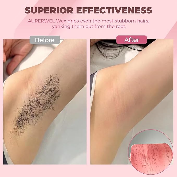 Wax Beads for Hair Removal, Auperwel 2.5lb Hard Wax Beads for Sensitive Skin with 20 Sticks, Waxing Beans for Brazilian, Bikini, Eyebrow Waxing, Painless Refill Pearl Beads for Wax Warmers Kit (Rose)