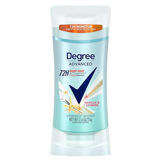 Degree Advanced Protection Antiperspirant Deodorant Vanilla & Jasmine for 72-Hour Sweat & Odor Control for Women, with Body Heat Activated Technology, 2.6 oz