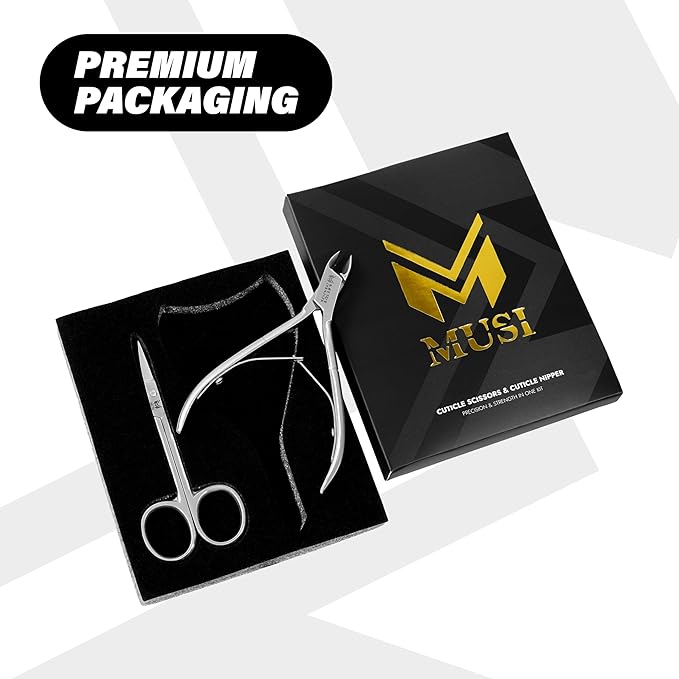 Cuticle Trimmer – 2PCs Professional Stainless Steel Cuticle Nipper and Fine Curved Nail Scissors for Men and Women – Precision Cuticle Cutter – Manicure Clipper Tools for Fingernails and Toenails