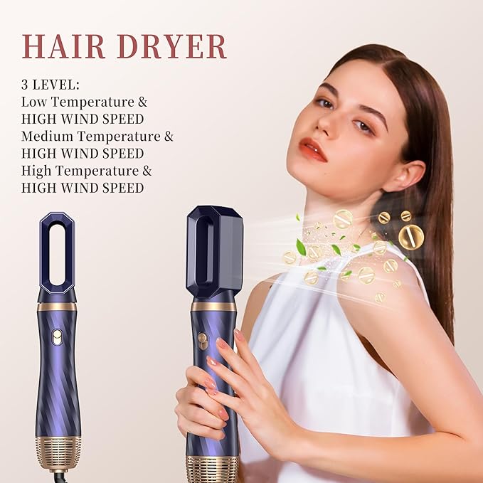 6 in 1 Hair Dryer Brush, Upgrade Detachable Blow Dryer Brush Air Styler Wrap Air Curler, Curly Twist Hot Curling Iron, Negative Ion Blow Dryer Hot Styler, Travel Hair Styling Tool