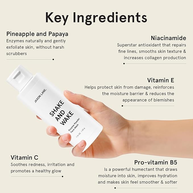 Enzyme Powder Face Wash for Men | SHAKE AND WAKE Exfoliating Powder Cleanser, Anti Aging Pineapple & Papaya Enzyme Cleanser & Microfoliant with Vitamin C & E, Niacinamide & AHAs for a Deep Pore Clean