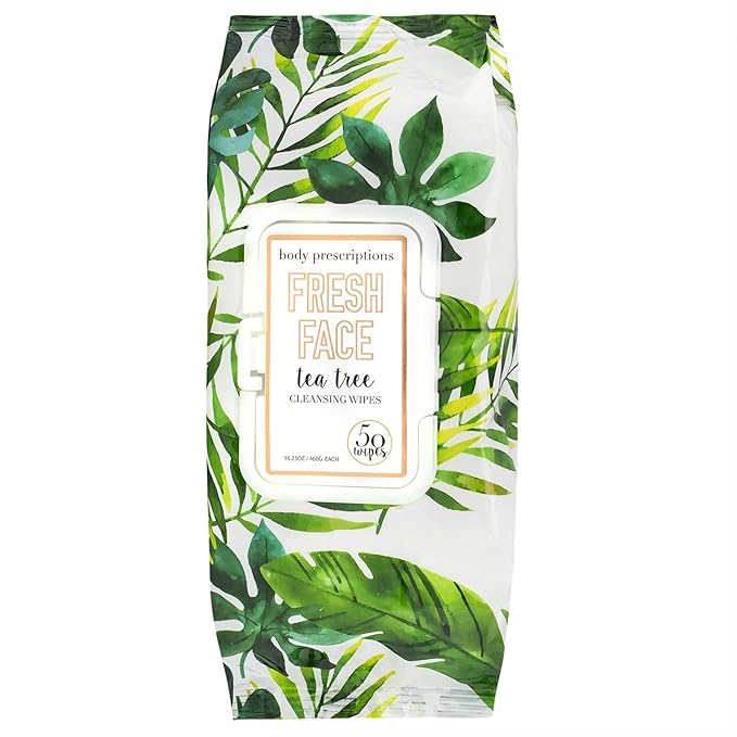 Body Prescriptions Tea Tree Facial Wipes, Moisturizing, Deep Cleansing Face Towelettes, Refreshing + Nourishing, Gentle Cleansing Cloths, 50 Count (Pack of 1), Tea-Tree