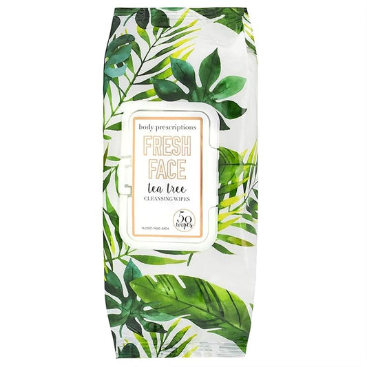 Body Prescriptions Tea Tree Facial Wipes, Moisturizing, Deep Cleansing Face Towelettes, Refreshing + Nourishing, Gentle Cleansing Cloths, 50 Count (Pack of 1), Tea-Tree