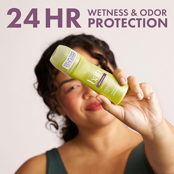 Ban Invisible Roll-on Antiperspirant Deodorant for Women and Men, 24-hour Underarm Odor & Sweat Protection, Satin Breeze, 3.5 Oz, Pack of 4