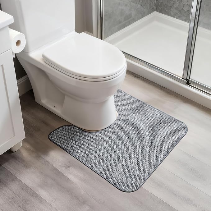 Toilet Rugs U Shaped Bathroom Rug,Machine Washable Non Slip Quick Dry Super Absorbent Ultra Thin Toilet Mats for Bathroom Toilet.Grey,1'8"x2'(20x24inch)