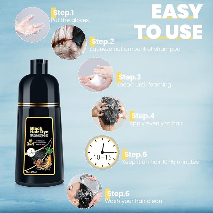 JUANCHI Gray Hair Coverage Shampoo - 3 in 1 Herbal Formula for Women and Men, 500ml (Black)