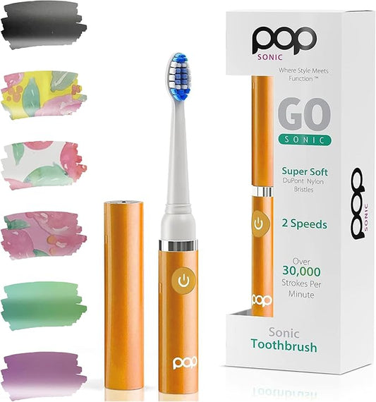 Pop Sonic Electric Toothbrush (Orange) - Travel Toothbrushes w/AAA Battery | Kids Electric Toothbrushes with 2 Speed & 15,000-30,000 Strokes/Minute, Dupont Nylon Bristles