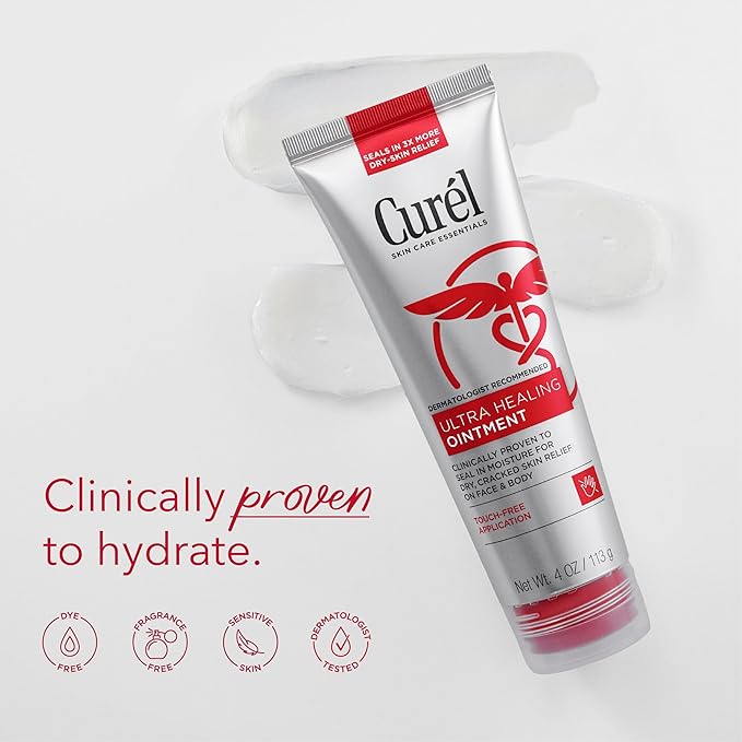 Curel Ultra Healing Ointment, Healing Ointment with Touch Free Applicator, Body and Face Moisturizer for Women and Men, 4 Oz