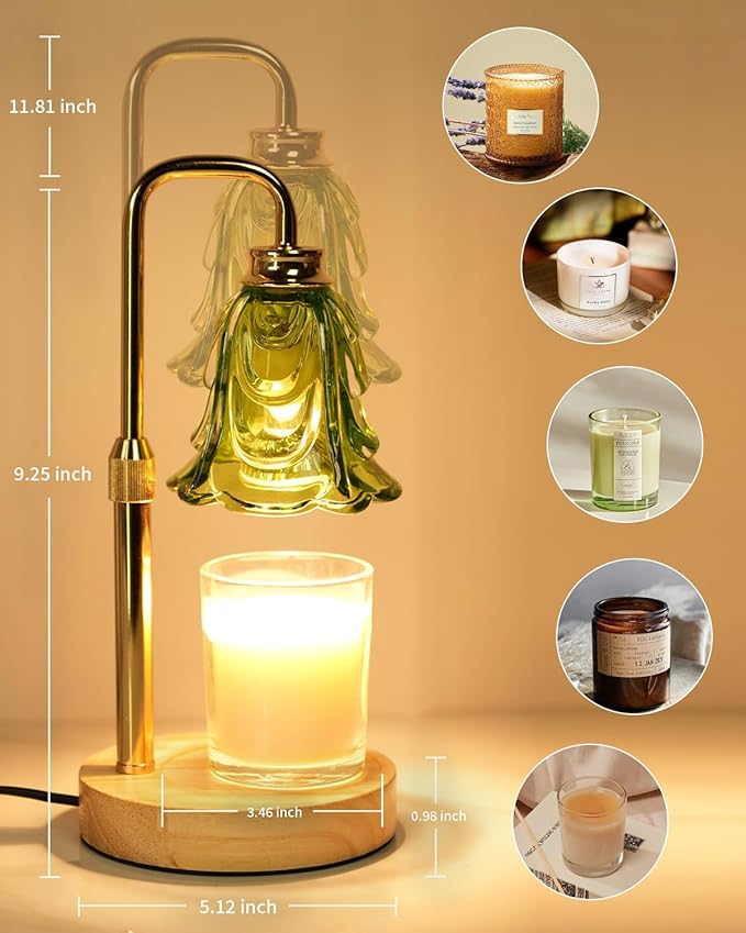 Tulip Candle Warmer Lamp, Adjustable Height, Dimmable Candle Warmer with Timer, Mom Womens Gifts for Birthday, Unique Home Decor Aesthetic (Green)