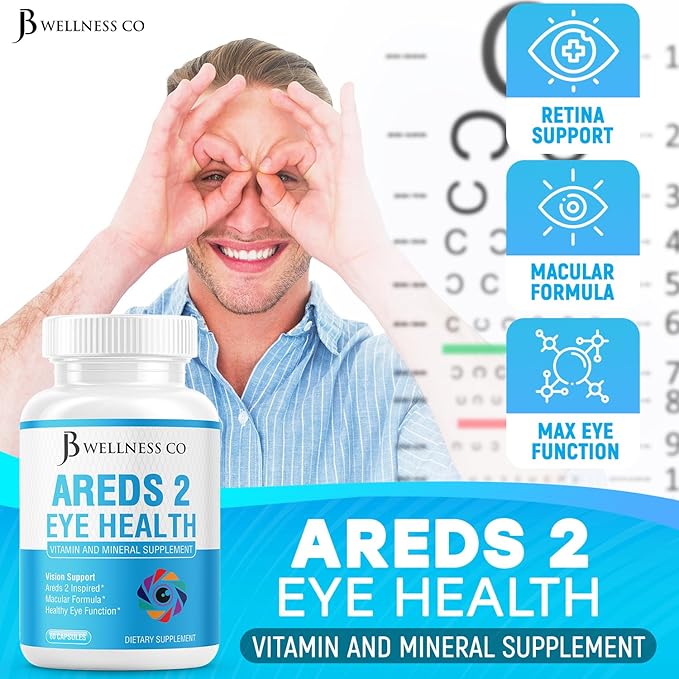 JB Wellness AREDS 2 Eye Vitamin & Mineral Supplement, Contains Lutein, Vitamin C, Zeaxanthin, Zinc & Vitamin Enhance Vision Supplement - 60 Count