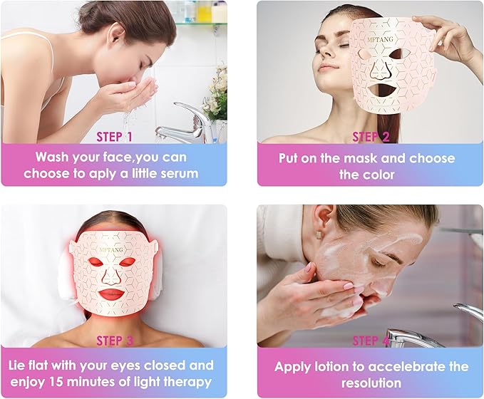 Red Light Therapy for Face, 7 Colors Led Light Therapy Silicone Facial Mask - Birthday, Christmas, Mothers Day, Valentines Day, Self Care Gifts for Her Women Mom Best Friend Wife (Pink)