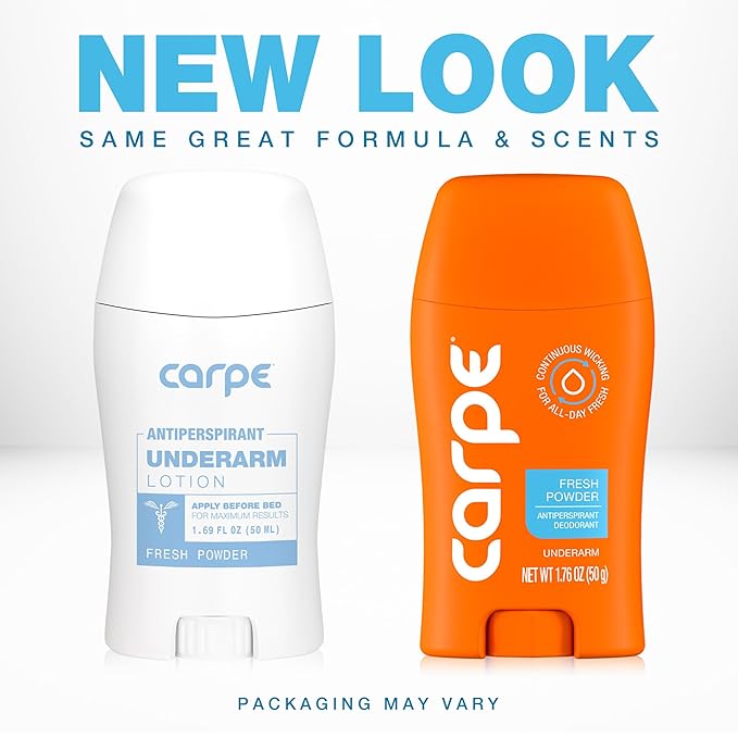 Carpe Underarm Antiperspirant and Deodorant, Clinical strength with Fresh Powder scent, Combat excessive sweating Stay fresh and dry, Great for hyperhidrosis (Pack of 3)
