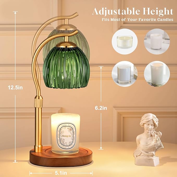 Candle Warmer Lamp with Timer - Electric Flameless Wax Melter Warmer for Jar Scented Candles, Vintage Home Decor Cozy for Women Mom Friend Sister (Green)