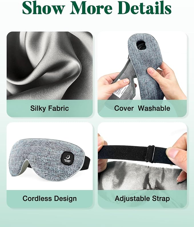 Heated Eye Mask for Dry Eyes, Cordless Warm Compress for Eyes, Light Blocking Eye Heating Pad, Styes, Sleep, Cover Washable, Rechargeable, Deep Gray