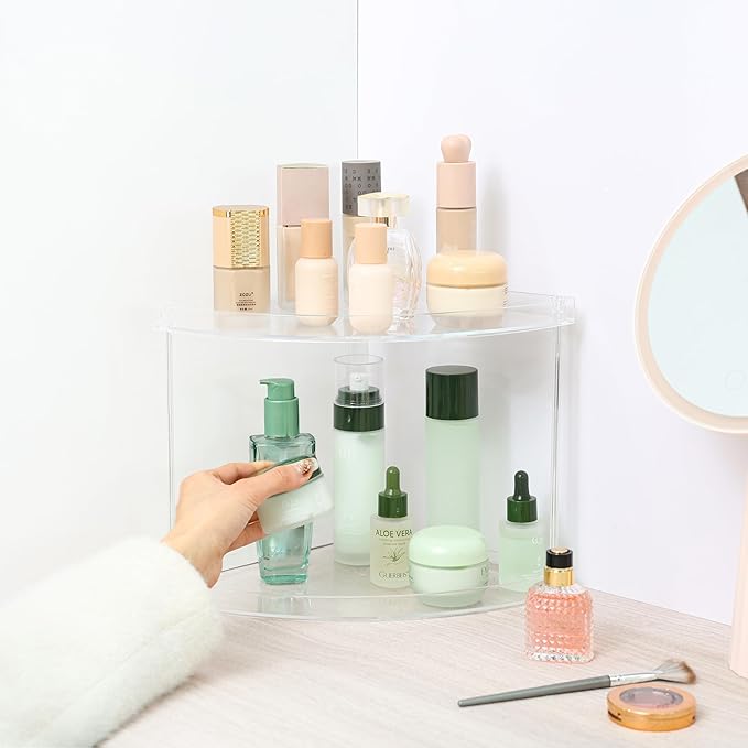 Yieach Clear Acrylic Bathroom Corner Shelf, 2 Tier Bathroom Counter Organizers and Storage Tray for Makeup,Perfume,Skincare Organizer Shelf & Vanity Storage for Bedroom and Spice Racks for Kitchen