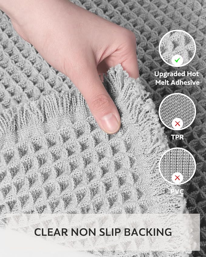 tchdio Waffle Bath Mat-Runner Rug, Super Absorbent Non Slip Bath Mats for Bathroom Machine Washable Long Rugs with Tassels, Bath Rugs for Bathroom Floor Beside Tub, 2' x 5', Light Grey