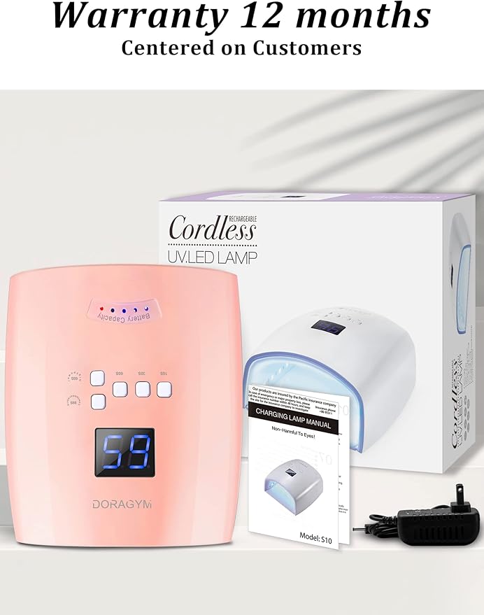 UV LED Nail Lamp, Cordless Gel Polish Dryer for Professional Gel Manicures - Pink
