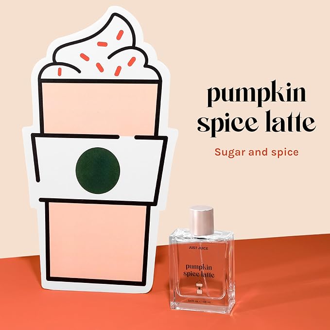 Just Juice Pumpkin Spice Latte - Warm Vanilla Perfume for Women and Men - Mini Travel Perfume with Nutmeg, Cinnamon, Tonka Bean - 0.33 oz
