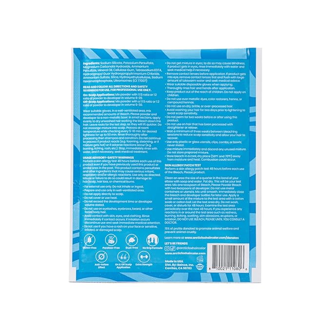 Arctic Fox Blue Powder Hair Bleach, Anti-Brass & Anti-Yellow, Professional Lightener for Icy Blonde, Platinum, Highlights, Money Pieces, Vegan & Cruelty Free, Individual Sachet, 1 oz (28g)