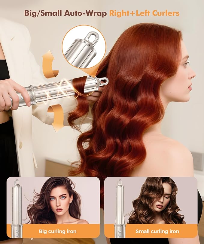 6-in-1 Hair Dryer Brush, Hair Styler with Automatic Curlers, 150,000 RPM High-Speed Negative Ionic Hair Dryer Fast Drying, Blow Dryer Brush for Curling/Volumizing/Straightening with Travel Bag, Gold