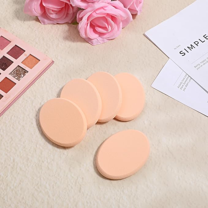 5 PCS Flat Makeup Sponge, Beige Smooth Makeup Sponges for Foundation, Oval Cushion Powder Puff Blender Make Up Sponges for Professional Makeup