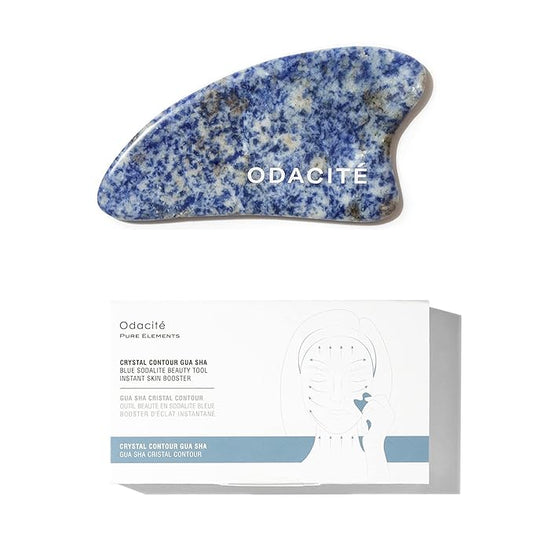 Odacité Gua Sha for Face Crystal Contour – Blue Sodalite Facial Massager - Scraping Massage Tool Lifts & Revitalizes Skin - Reduce Puffiness, Wrinkles and Dark Under-Eye Circles