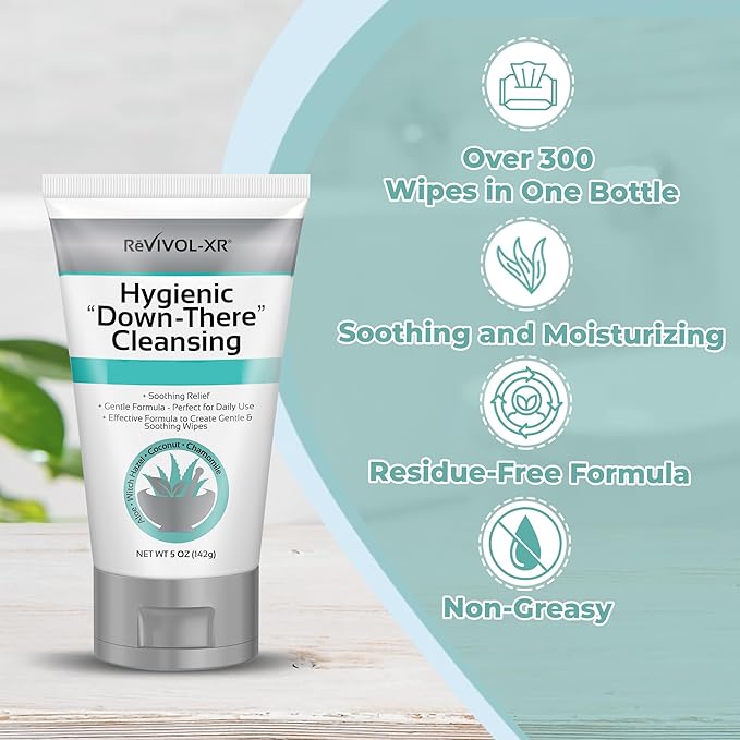 Hygienic Cleansing Lotion, Gentle Relief + Soothing Aloe & Witch Haze for Discomfort of "Down-There" Sensitive Areas, Makes 300+ Wet Wipes from Toilet