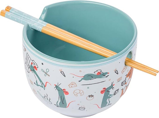 Silver Buffalo Disney Pixar Ratatouille Remy Icons Ceramic Ramen Noodle Rice Bowl with Chopsticks, Microwave Safe, 20 Ounces