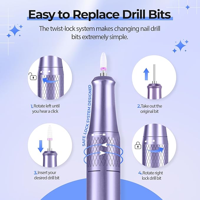 Electric Nail Drill Professional: Shiny 40000RPM Electric Nail File Kit E File Nail Drill Machine with LCD Display for Acrylic Gel, Manicure Pedicure Polishing Grinder for Salon Home, Diamond