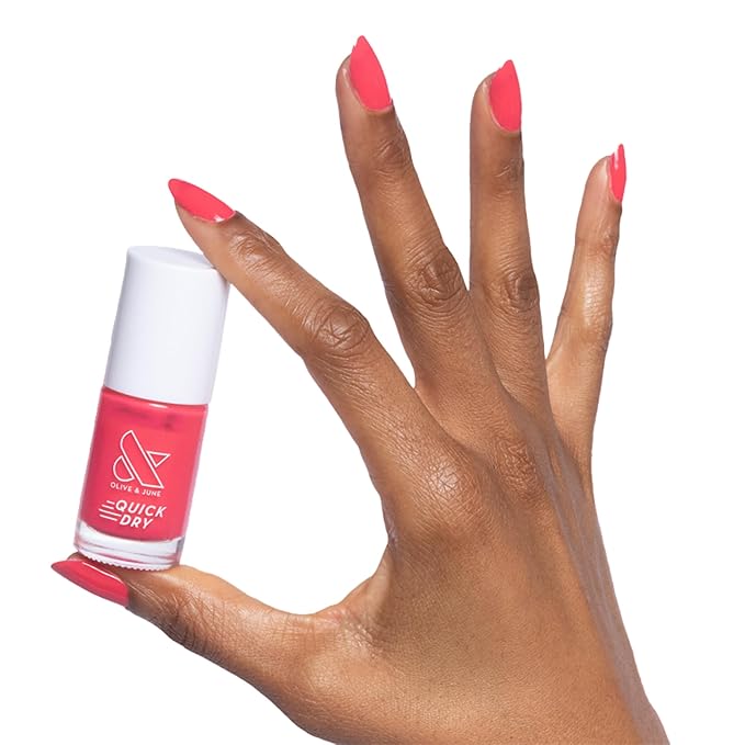 Olive & June Quick Dry Nail Polish | Instant Fast-Drying Smudgeproof Color | 15-free Vegan Cruelty-Free Formula | Lasts up to 5 Days | Salon-Quality Manicure Pedicure at Home |Pomodoro Tomato Red-Pink