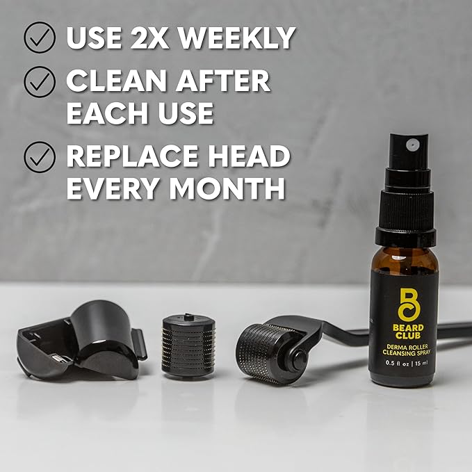 Beard Club Premium Derma Roller & Biotin Beard Growth Vitamin Spray - Microneedle Roller for Men and Women with 540 Titanium Microneedles - Beard Roller & Beard Oil for Face, Body and Scalp