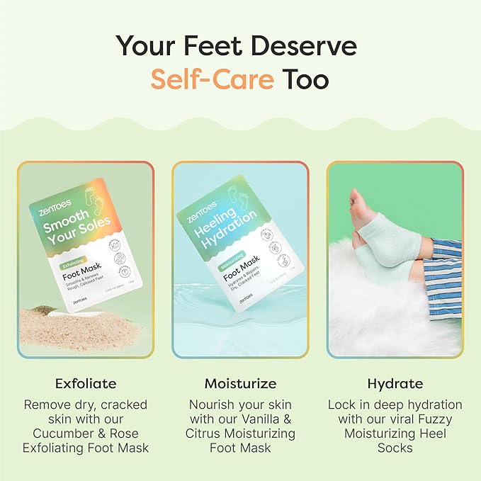 ZenToes Exfoliating Foot Mask for Dry Cracked Feet | Urea, Niacinamide & Rose Extract Infused No Harsh Foot Peeling Mask | Spa Experience At Home | Mess Free Design | Cucumber Rose Scented, 3 Pairs