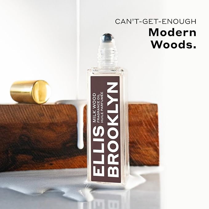 Ellis Brooklyn Milk Wood Perfume Oil Roll-On for Women – Sandalwood & Amber Musk Perfume Oil - Notes of Coconut Milk, Freesia & Bergamot– Long Lasting Fragrance, Travel-Friendly Rollerball, 15ml