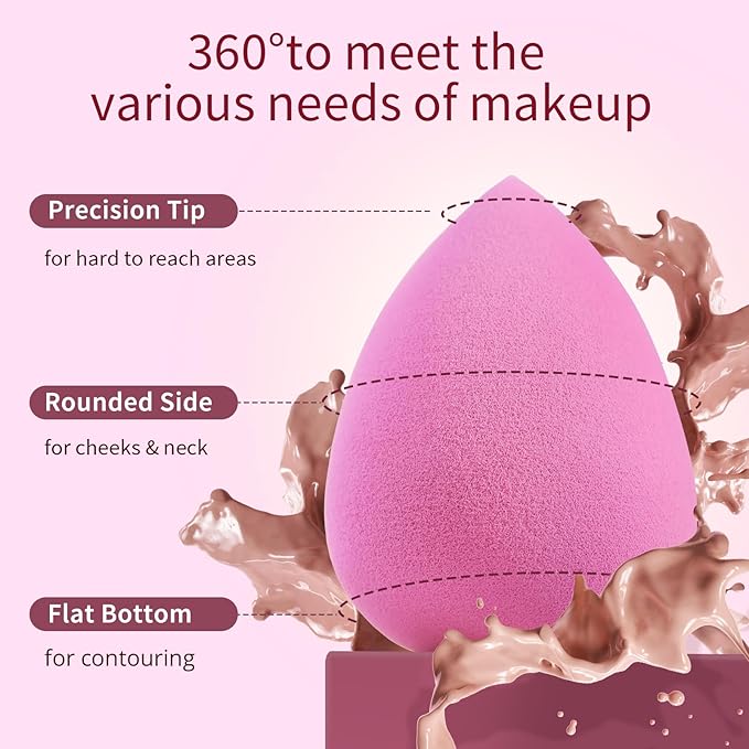 BEAKEY Super Soft Makeup Sponge Set of 6, Makeup Sponges for Foundation, Liquid, Cream and Powder, Pink Beauty Sponge for Blending, 0 Latex Blender