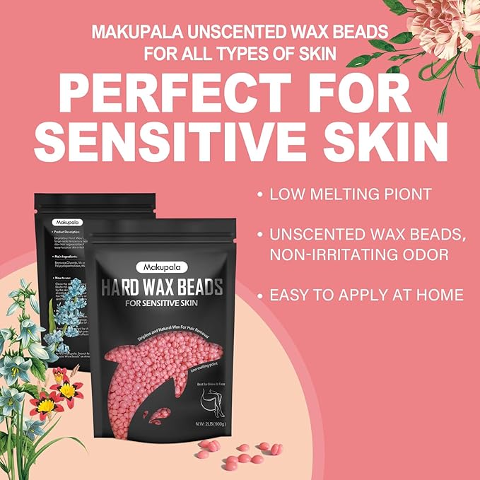 32 oz Hard Wax Beads, 2lb Waxing Beads for Full-Body Hair Removal, Brazilian & Bikini, Legs Underarms Face at Home & Professional Salon Refill Bulk Rosin-Free Natural Wax Bean for Sensitive Skin
