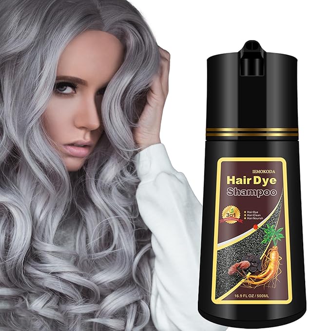 Fvquhvo Silver Gray Hair Dye Shampoo, Hair Color Shampoo for Women Men, Silver Hair Shampoo, Champu Para Canas, Works in Minutes, Long Lasting Natural Color, Easy to Use, 16.90 Fl Oz