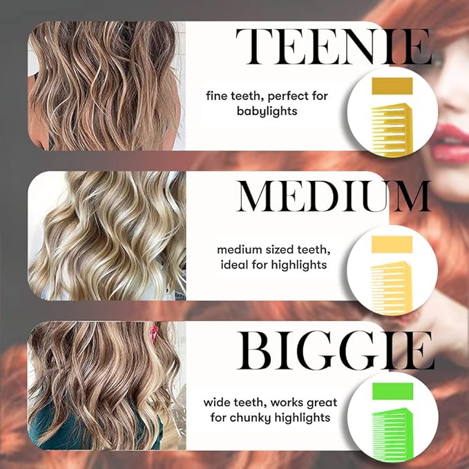 SKYPIA Hair Comb Set, 3 Piece Professional Dyeing Hair Comb Set Highlight Combs for Hair Stylist Weaving Styling Brush Set with Long Stainless Steel Rat Tail Stylist Combs for Hair (Yellow & Green)