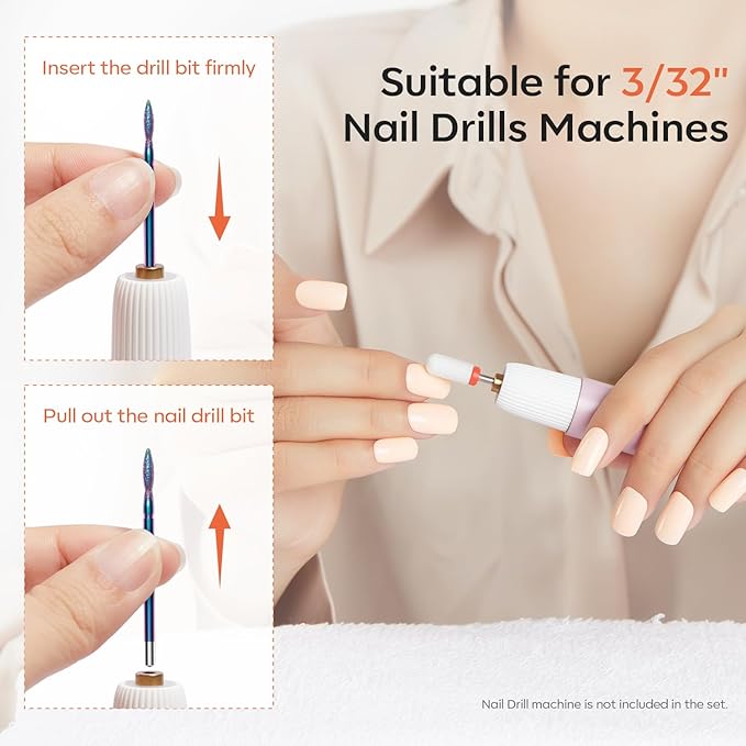 Modelones 24 Pcs Nail Drill Bit Set, 3/32” Ceramic Diamond Carbide Nail Drill Bits, Acrylic Gel Nail Bit Kit, Cuticle Remover Bits for Acrylic Gel Dip Powder Nail Manicure Pedicure