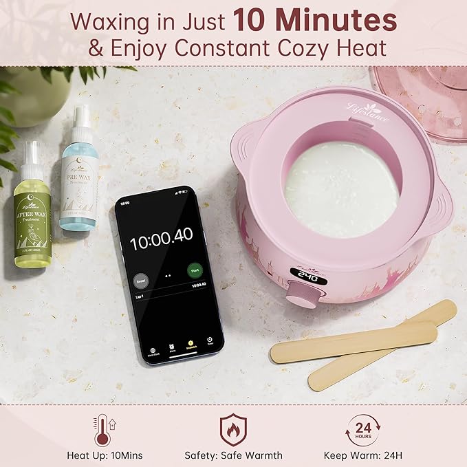 Lifestance Waxing Kit for Women & Men - L3 Blush Metropolis Digital Warmer, Silicone Wax Pot Liner, Hair Removal with 14.1oz Hard Wax Beads & Oil Spray, Professional for Home Brazilian Bikini Face Leg